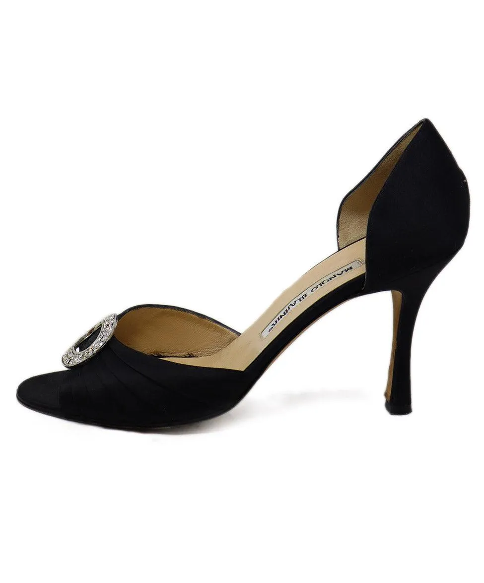 Manolo Blahnik Black Satin Rhinestone Heels sz 8.5