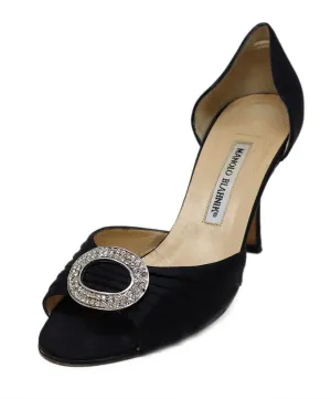Manolo Blahnik Black Satin Rhinestone Heels sz 8.5