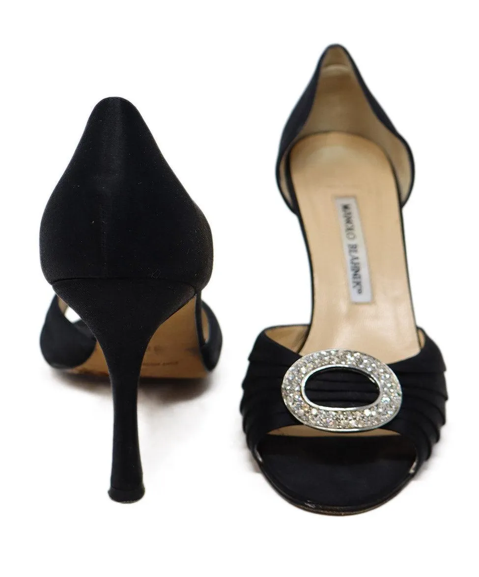Manolo Blahnik Black Satin Rhinestone Heels sz 8.5