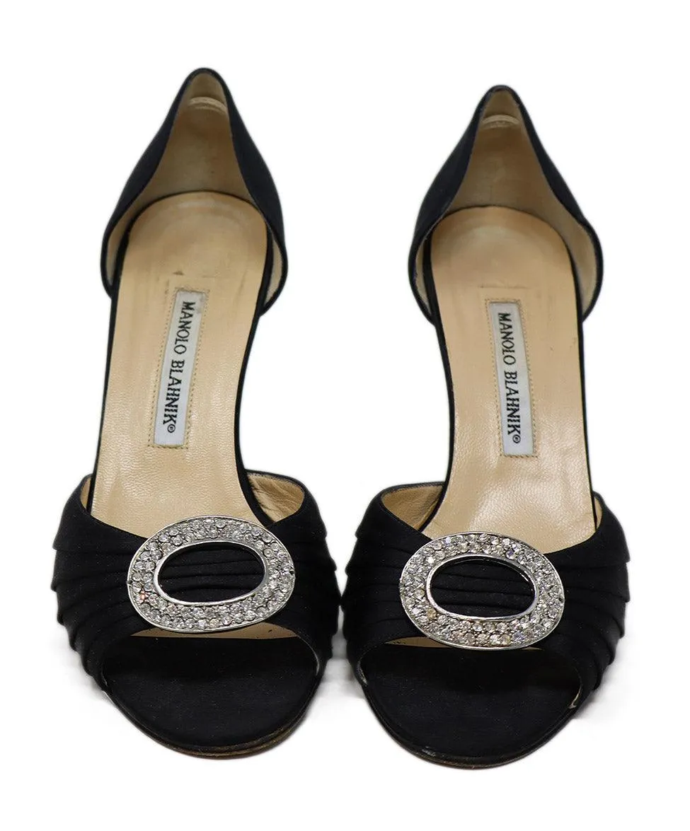 Manolo Blahnik Black Satin Rhinestone Heels sz 8.5