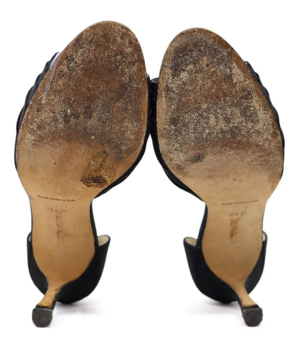 Manolo Blahnik Black Satin Rhinestone Heels sz 8.5