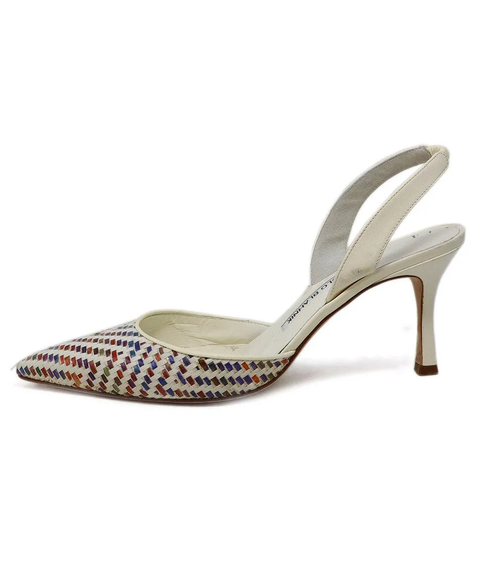 Manolo Blahnik White & Multicolor Woven Slingbacks sz 8