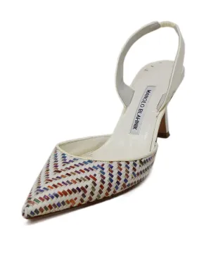Manolo Blahnik White & Multicolor Woven Slingbacks sz 8