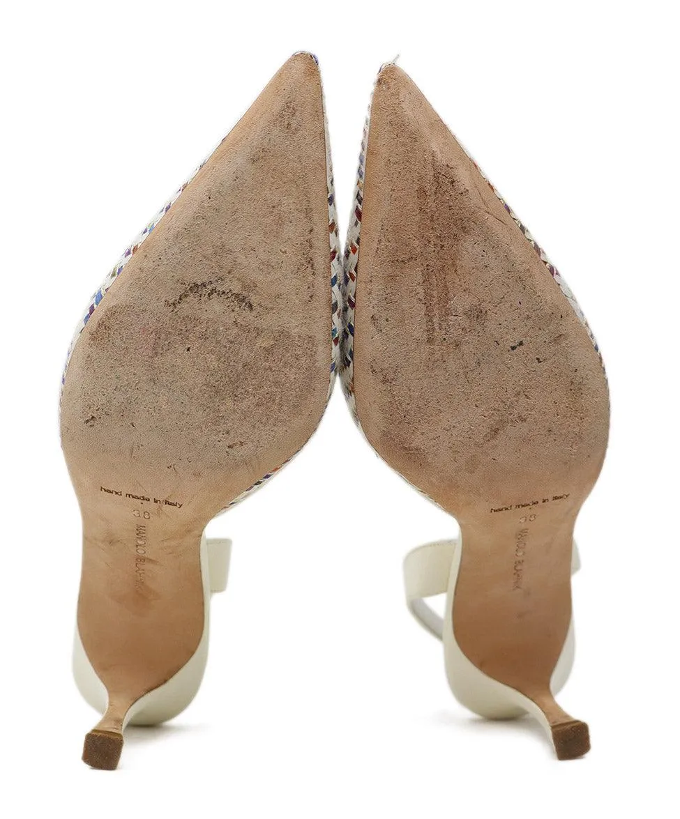 Manolo Blahnik White & Multicolor Woven Slingbacks sz 8