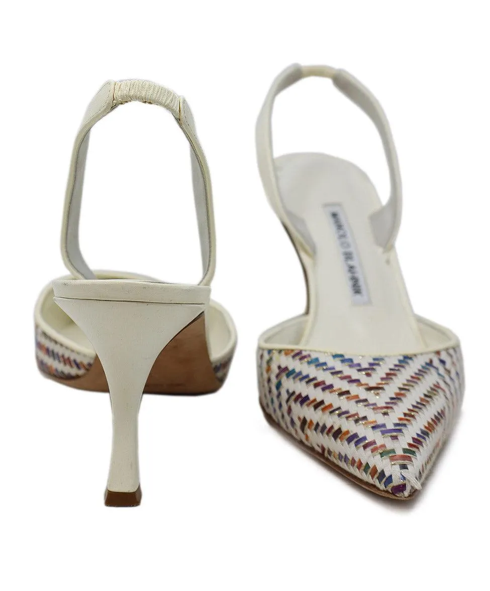 Manolo Blahnik White & Multicolor Woven Slingbacks sz 8