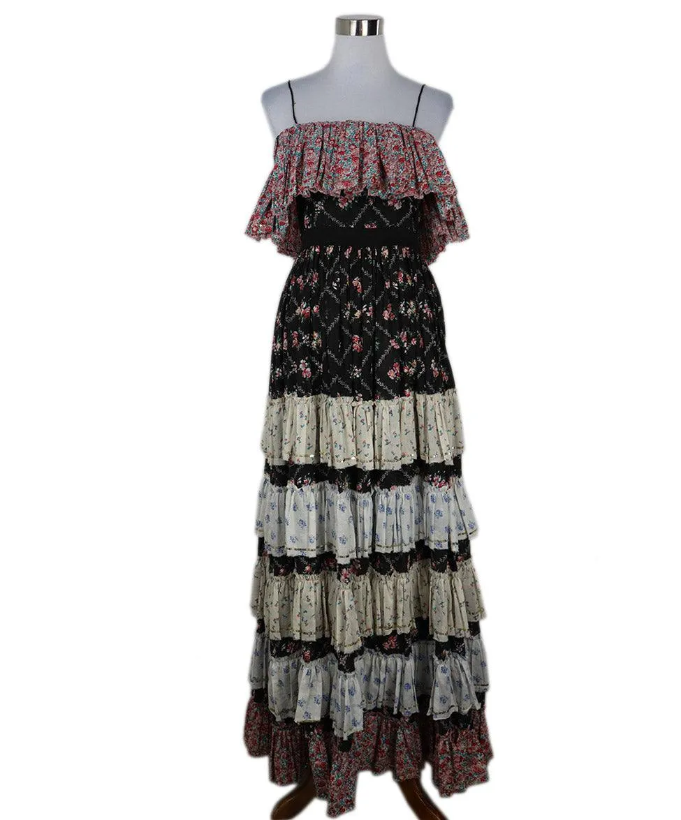 Manoush Black Pink & Beige Floral Print Sequins Dress sz 2