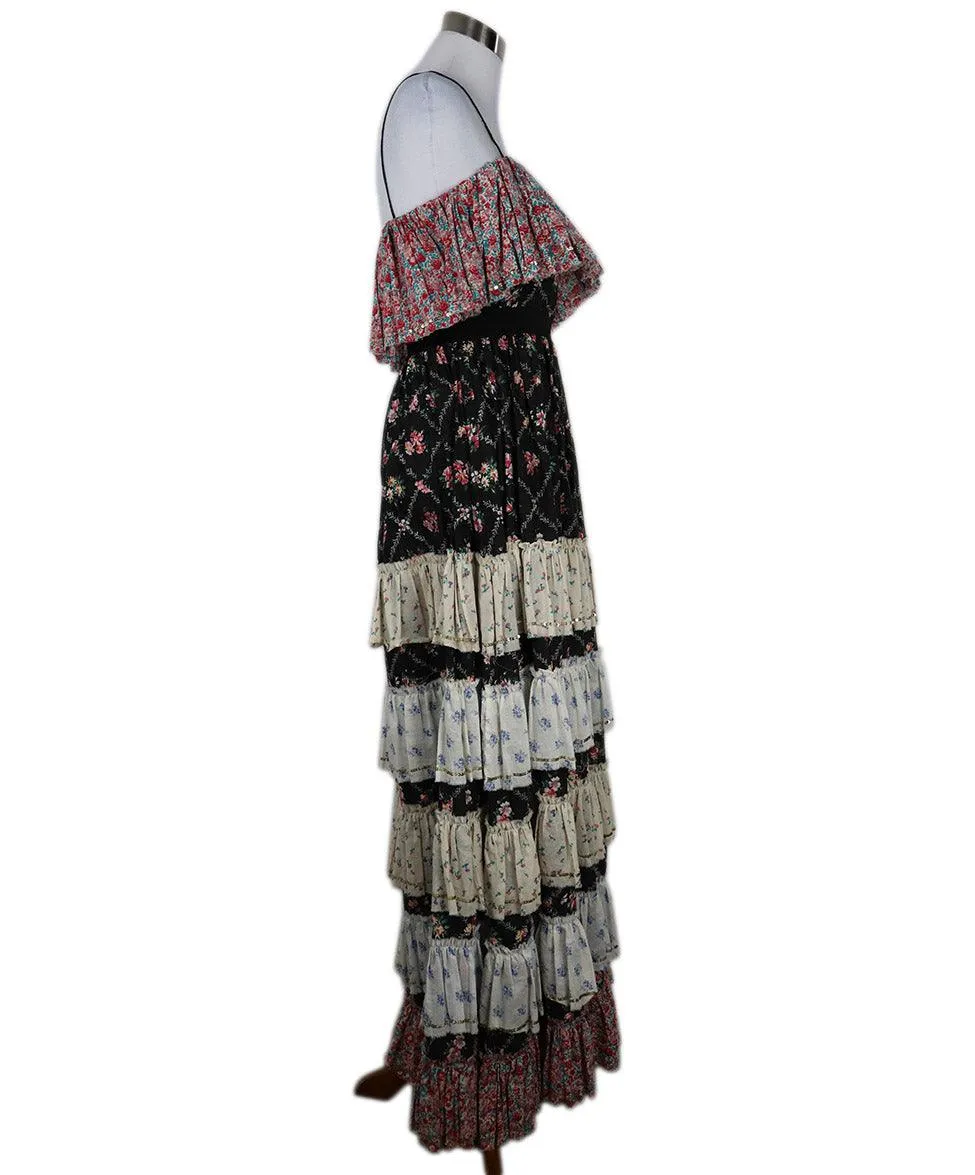 Manoush Black Pink & Beige Floral Print Sequins Dress sz 2