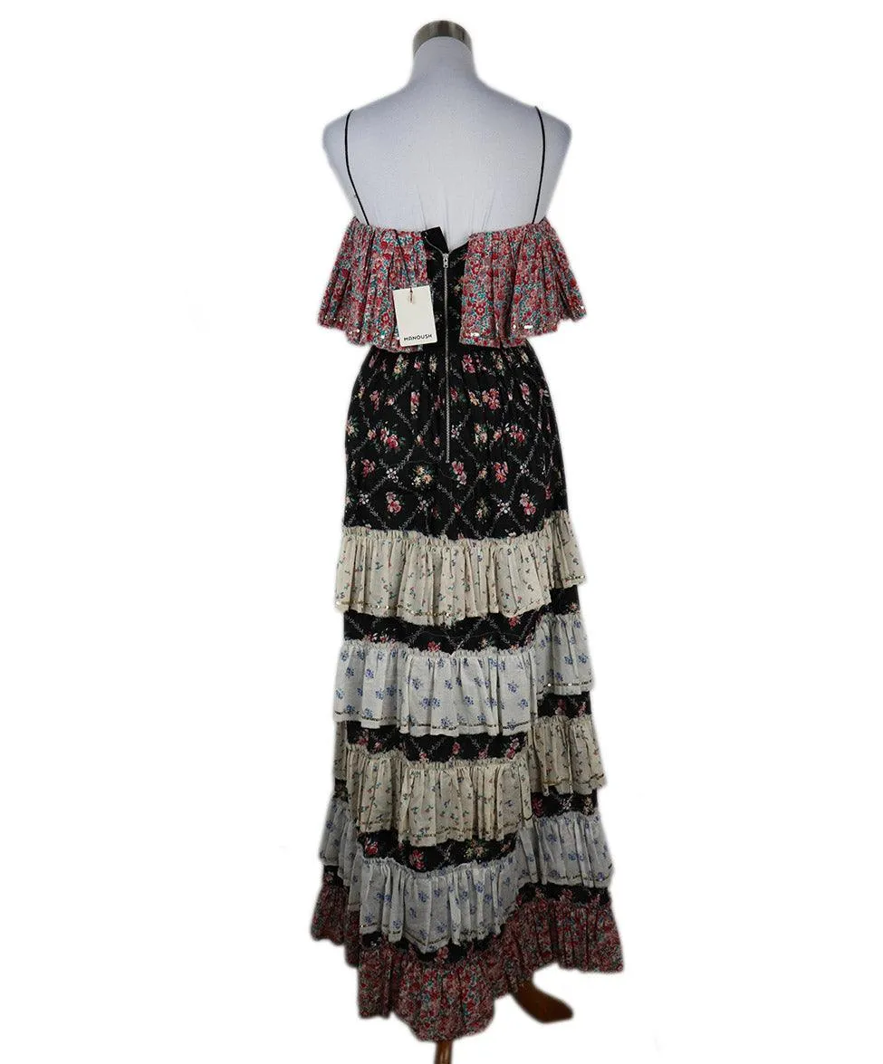 Manoush Black Pink & Beige Floral Print Sequins Dress sz 2