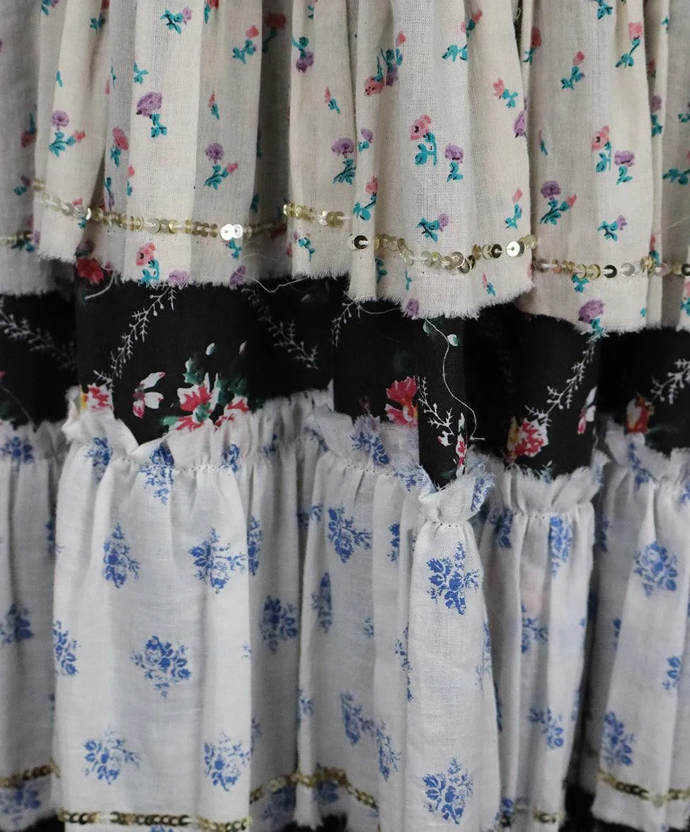 Manoush Black Pink & Beige Floral Print Sequins Dress sz 2