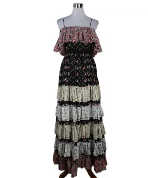 Manoush Black Pink & Beige Floral Print Sequins Dress sz 2