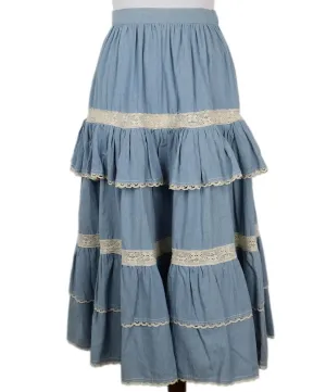 Manoush Blue Cotton & Ivory Lace Ruffle Skirt sz 4