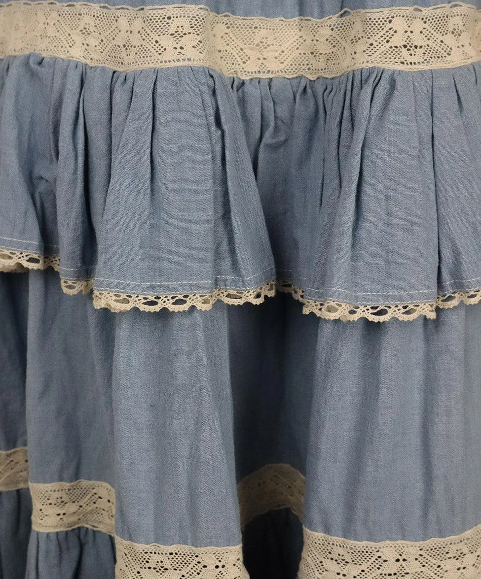 Manoush Blue Cotton & Ivory Lace Ruffle Skirt sz 4