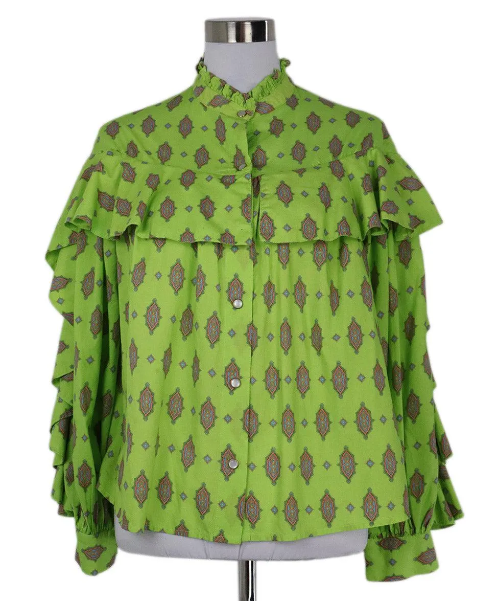 Manoush Lime Green & Pink Print Cotton Blouse sz 4