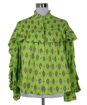 Manoush Lime Green & Pink Print Cotton Blouse sz 4