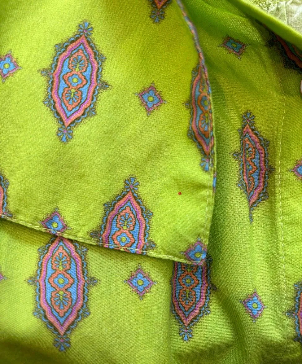 Manoush Lime Green & Pink Print Cotton Blouse sz 4
