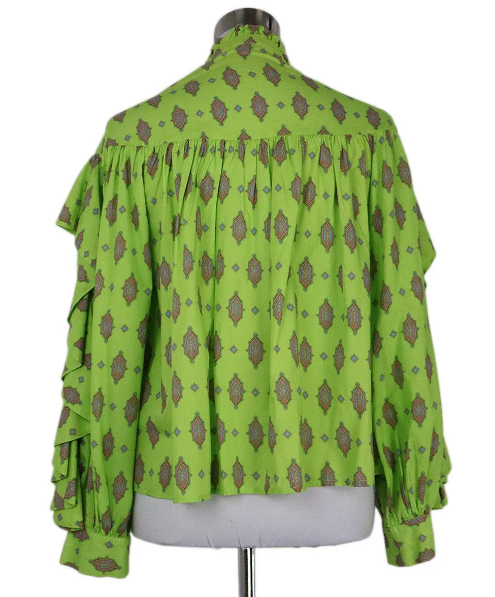 Manoush Lime Green & Pink Print Cotton Blouse sz 4