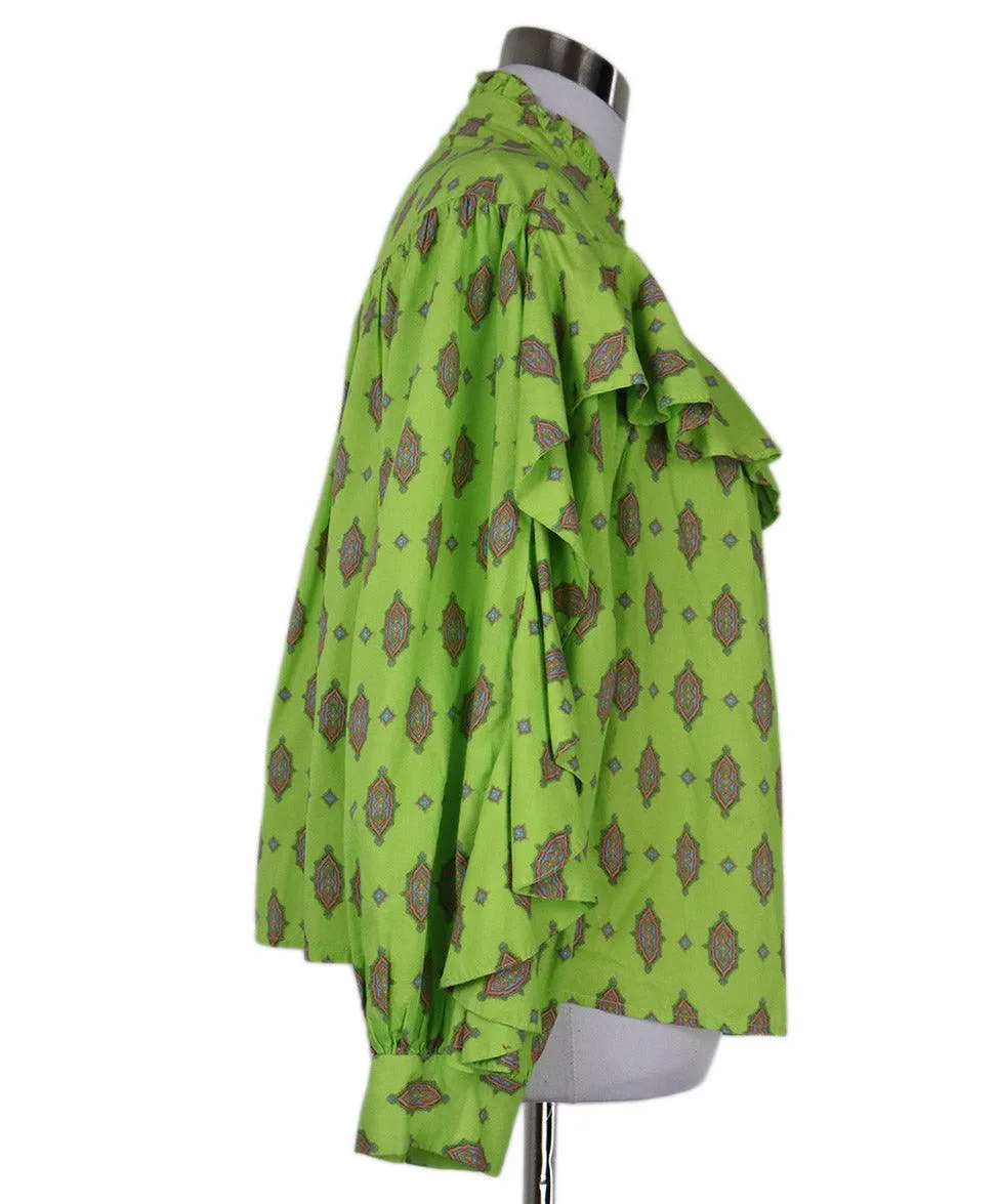 Manoush Lime Green & Pink Print Cotton Blouse sz 4