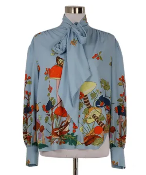 Manoush Pale Blue Floral Print Blouse sz 4