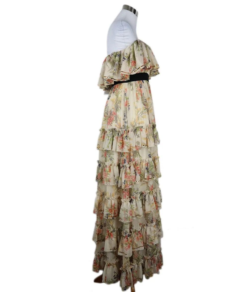 Manoush Yellow Pink & Blue Floral Ruffle Dress sz 4