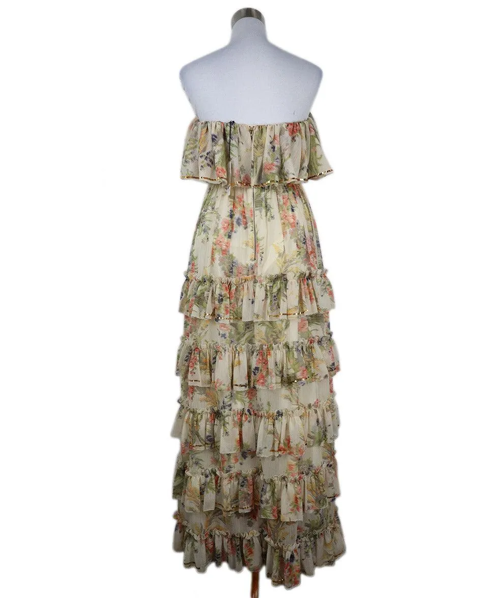 Manoush Yellow Pink & Blue Floral Ruffle Dress sz 4