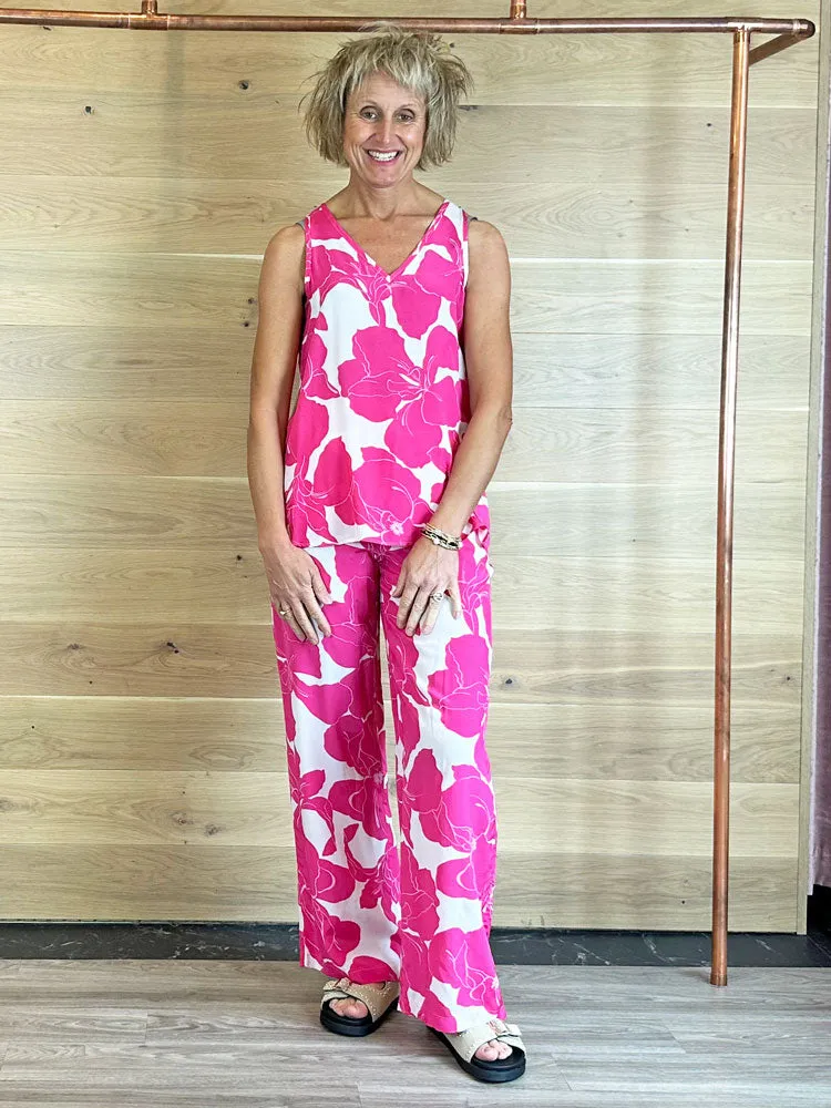 Marc Aurel Sleeveless Blouse Pink & White