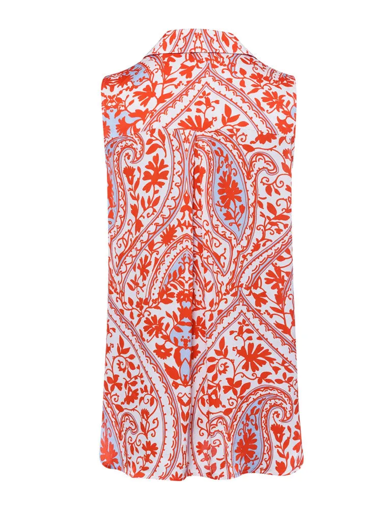Marc Aurel Sleeveless Blouse Red & White