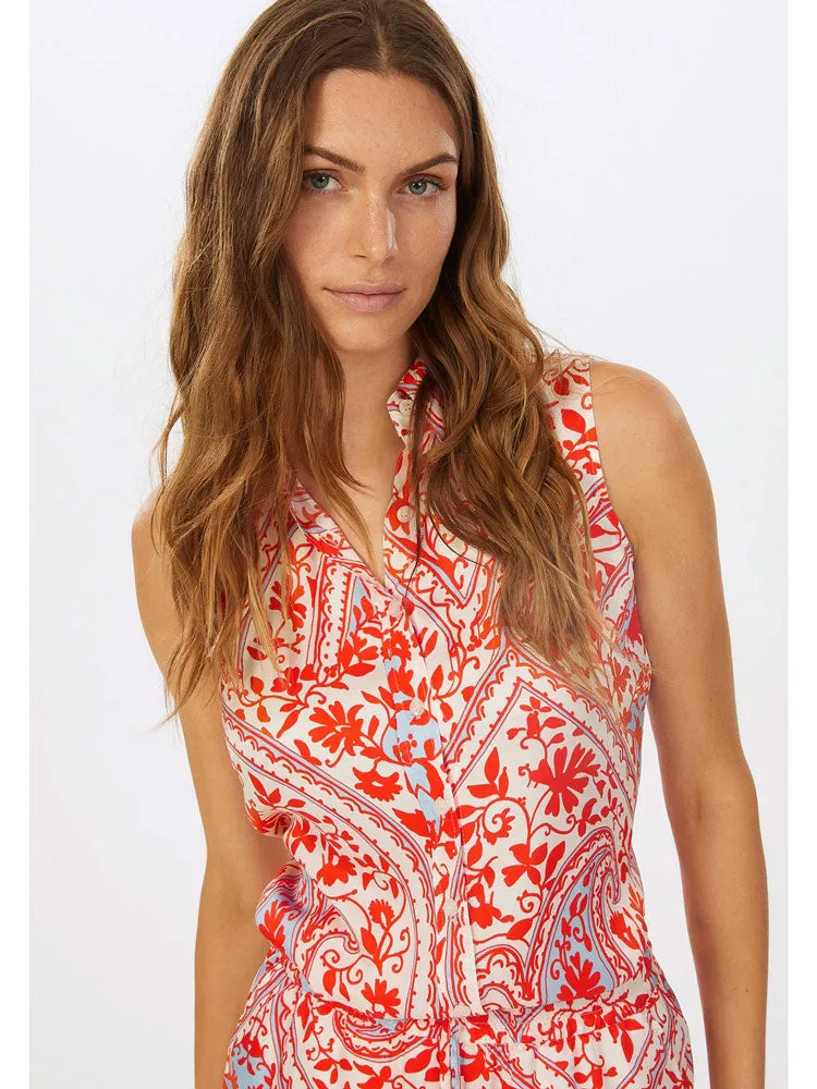 Marc Aurel Sleeveless Blouse Red & White