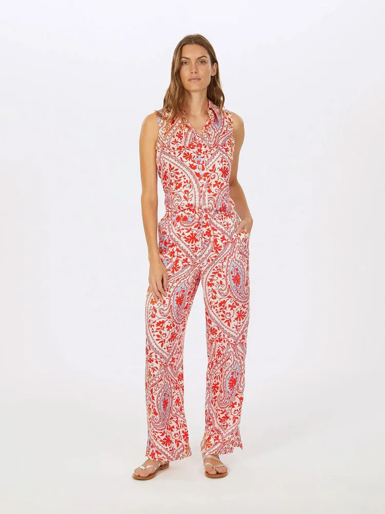 Marc Aurel Sleeveless Blouse Red & White