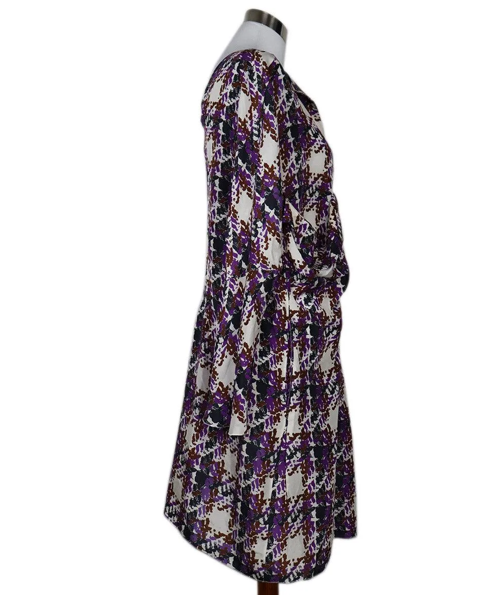 Marni Purple White & Brown Print Silk Dress sz 10