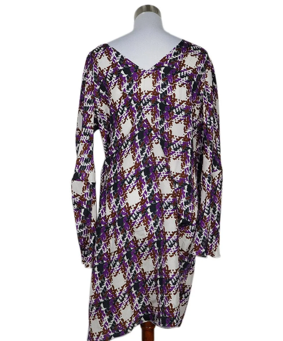 Marni Purple White & Brown Print Silk Dress sz 10