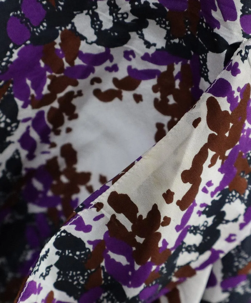 Marni Purple White & Brown Print Silk Dress sz 10