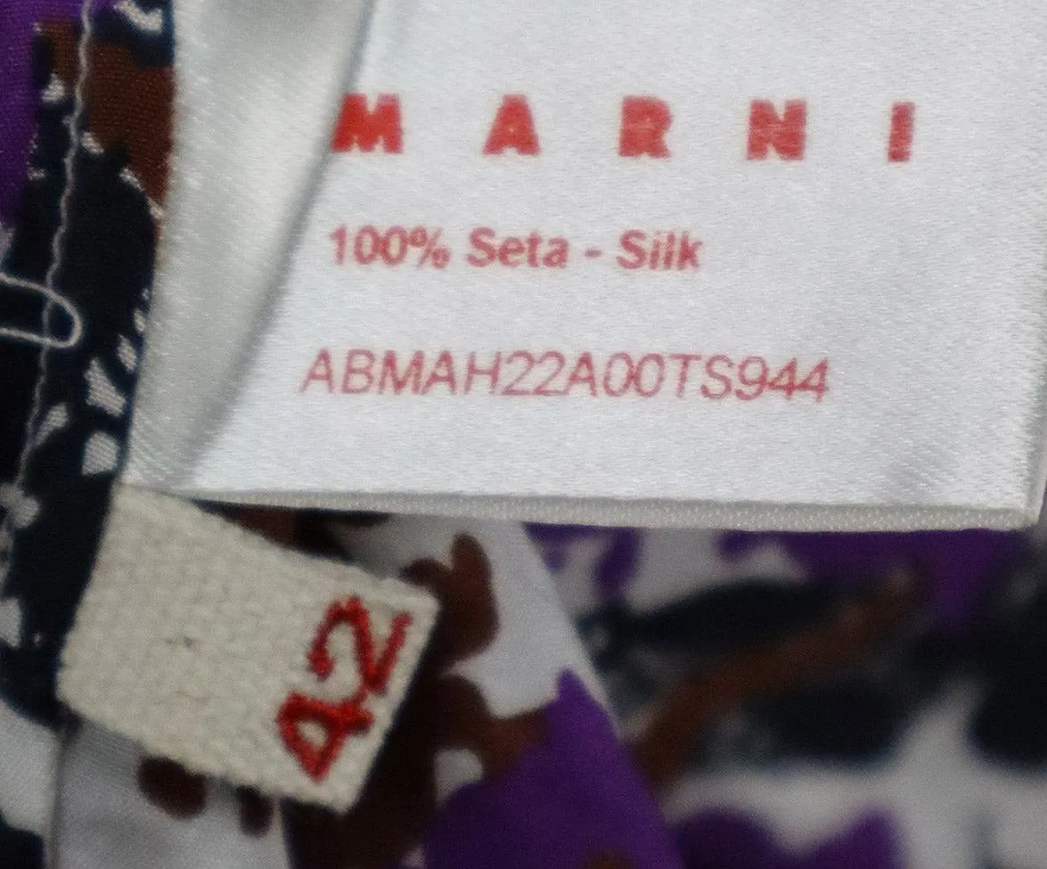 Marni Purple White & Brown Print Silk Dress sz 10