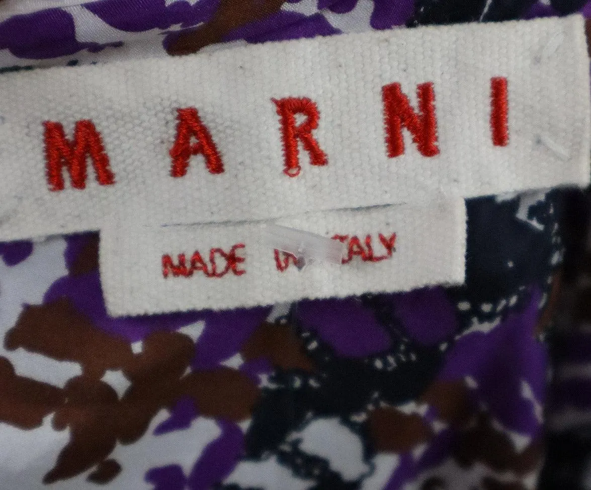Marni Purple White & Brown Print Silk Dress sz 10