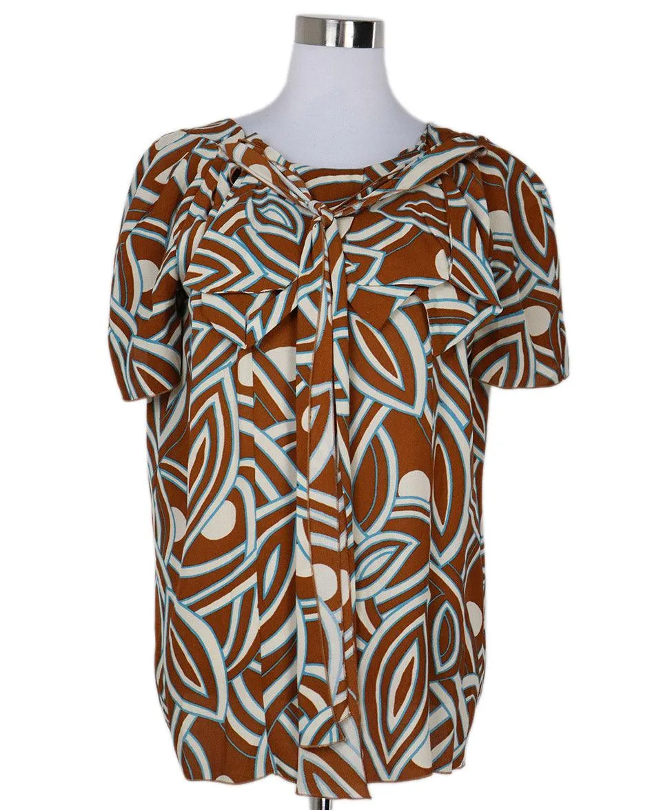 Marni Rust White & Blue Print Top sz 4
