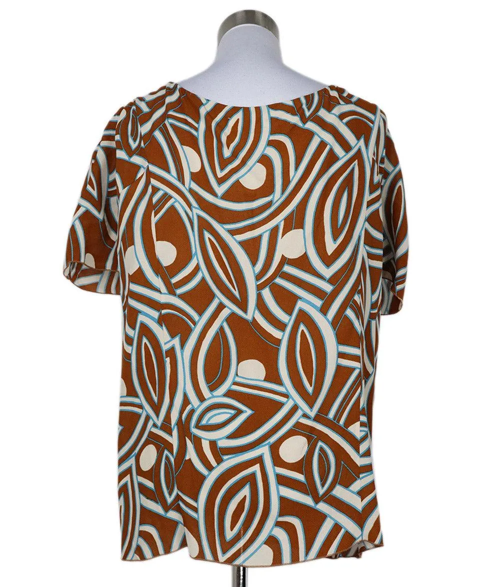 Marni Rust White & Blue Print Top sz 4