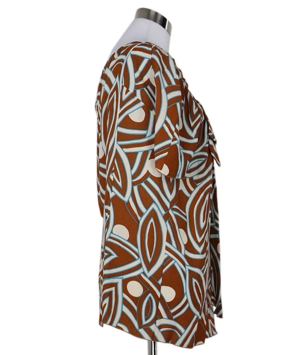 Marni Rust White & Blue Print Top sz 4
