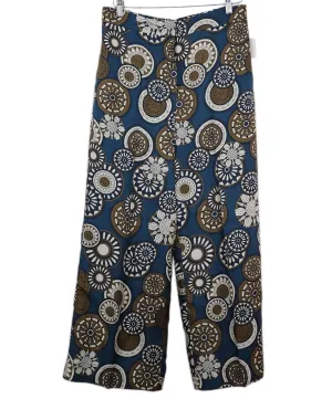 Max Mara Blue & Brown Print Silk Pants sz 8