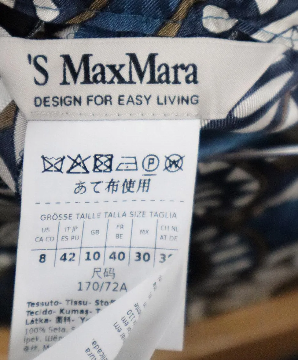 Max Mara Blue & Brown Print Silk Pants sz 8