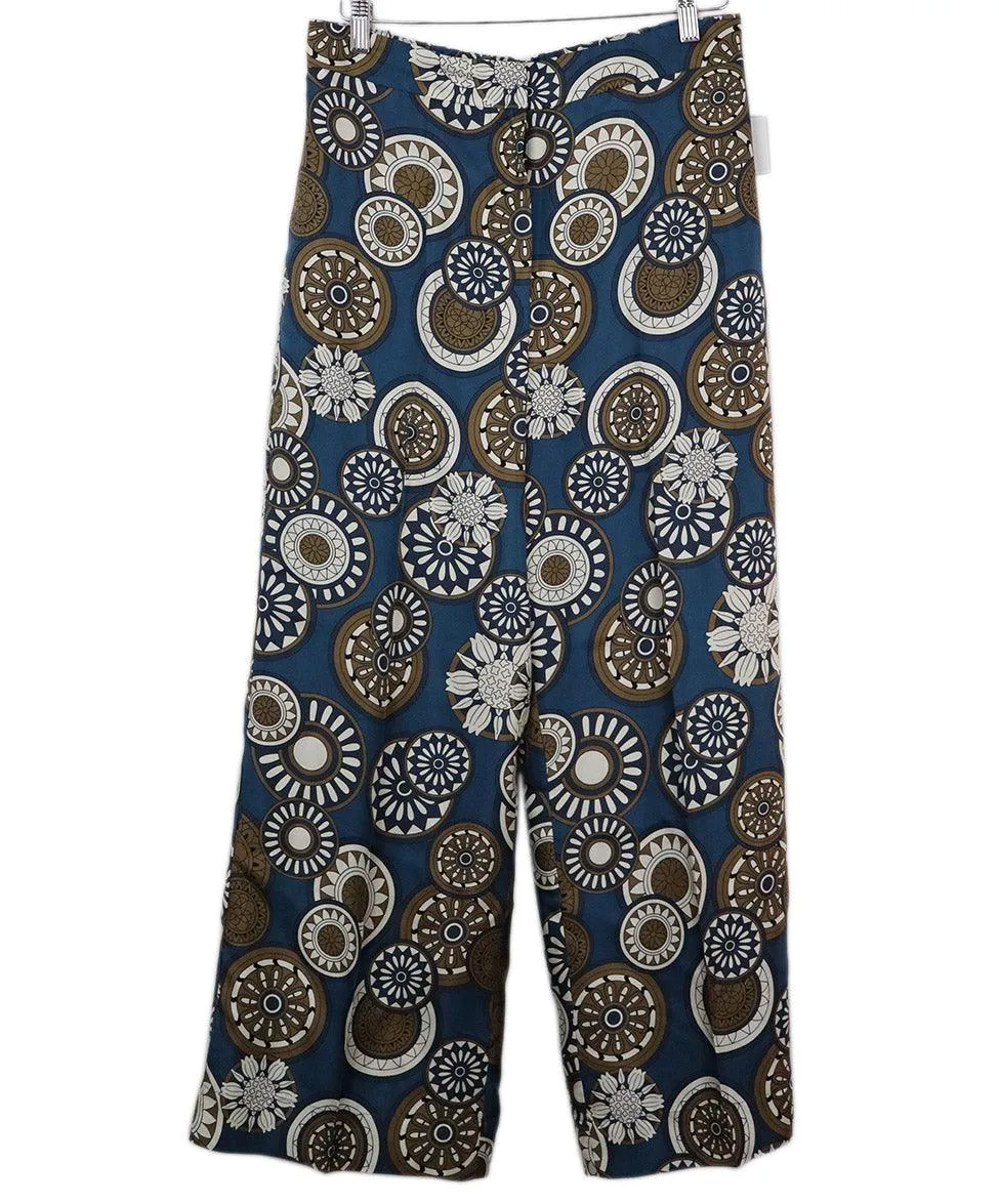 Max Mara Blue & Brown Print Silk Pants sz 8