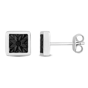 Mimi & Max Black Diamond Accent Square Men's Stud Earrings in Sterling Silver