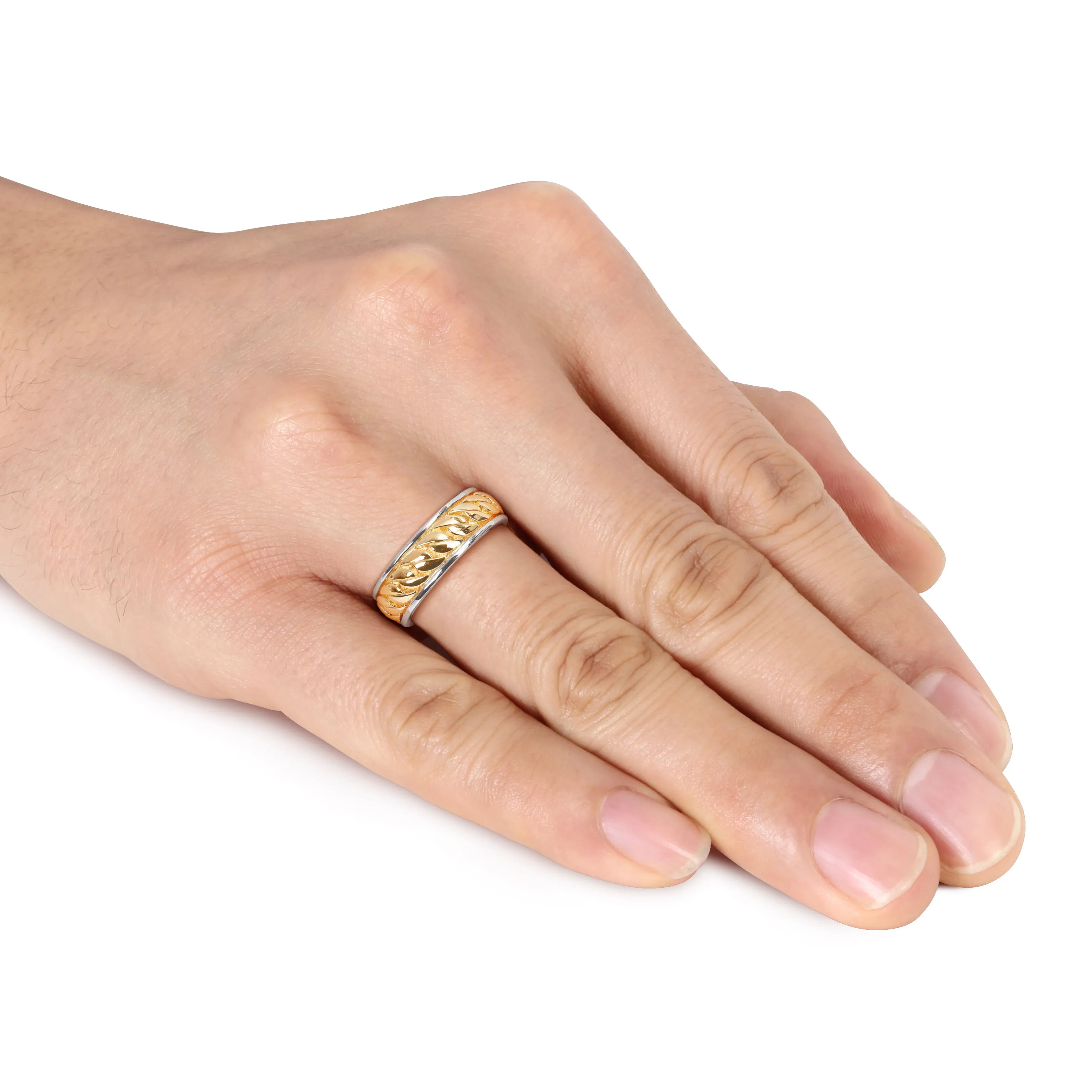Mimi & Max Ribbed Design Men's Ring in Sterling Silver with Yellow Gold Plating