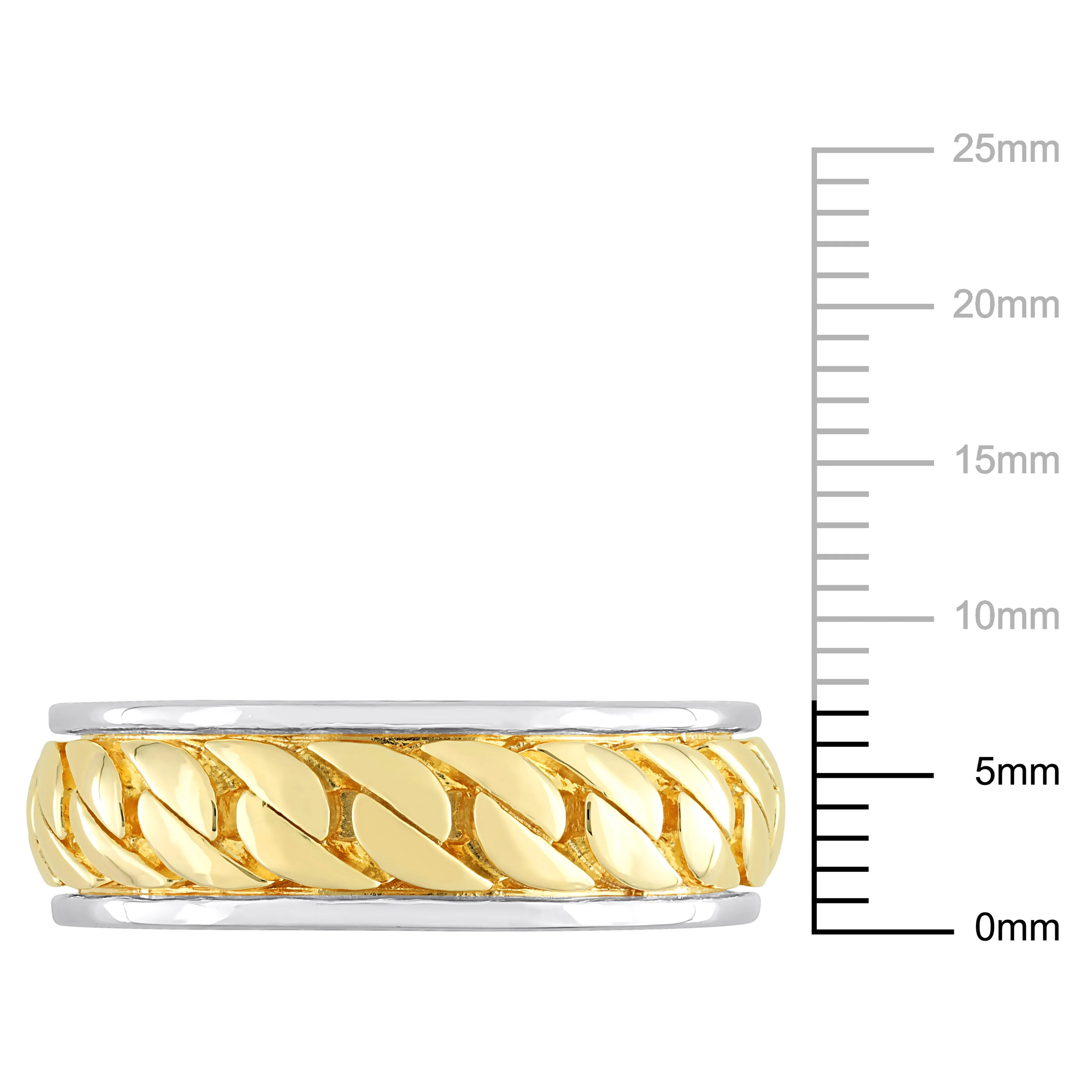 Mimi & Max Ribbed Design Men's Ring in Sterling Silver with Yellow Gold Plating