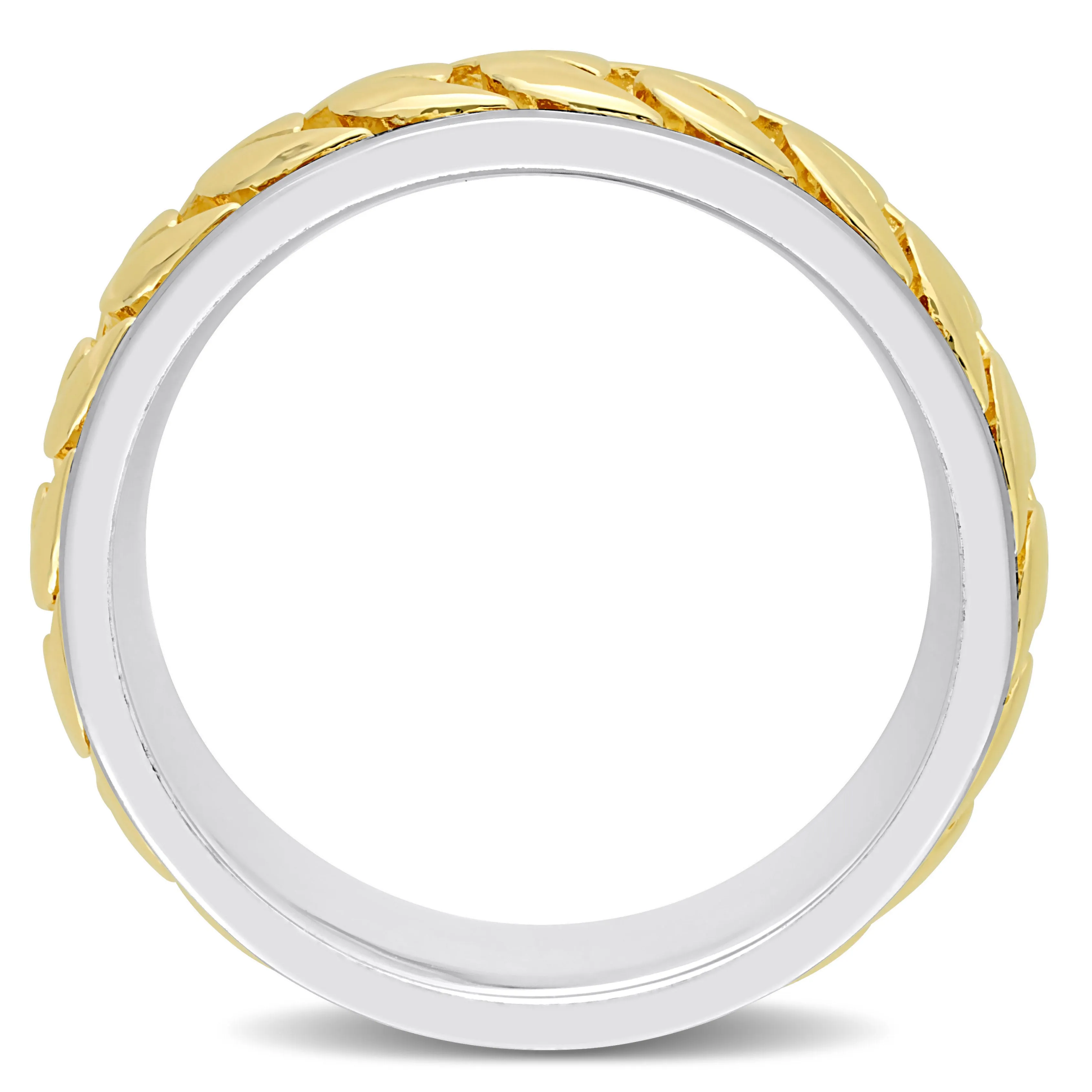 Mimi & Max Ribbed Design Men's Ring in Sterling Silver with Yellow Gold Plating