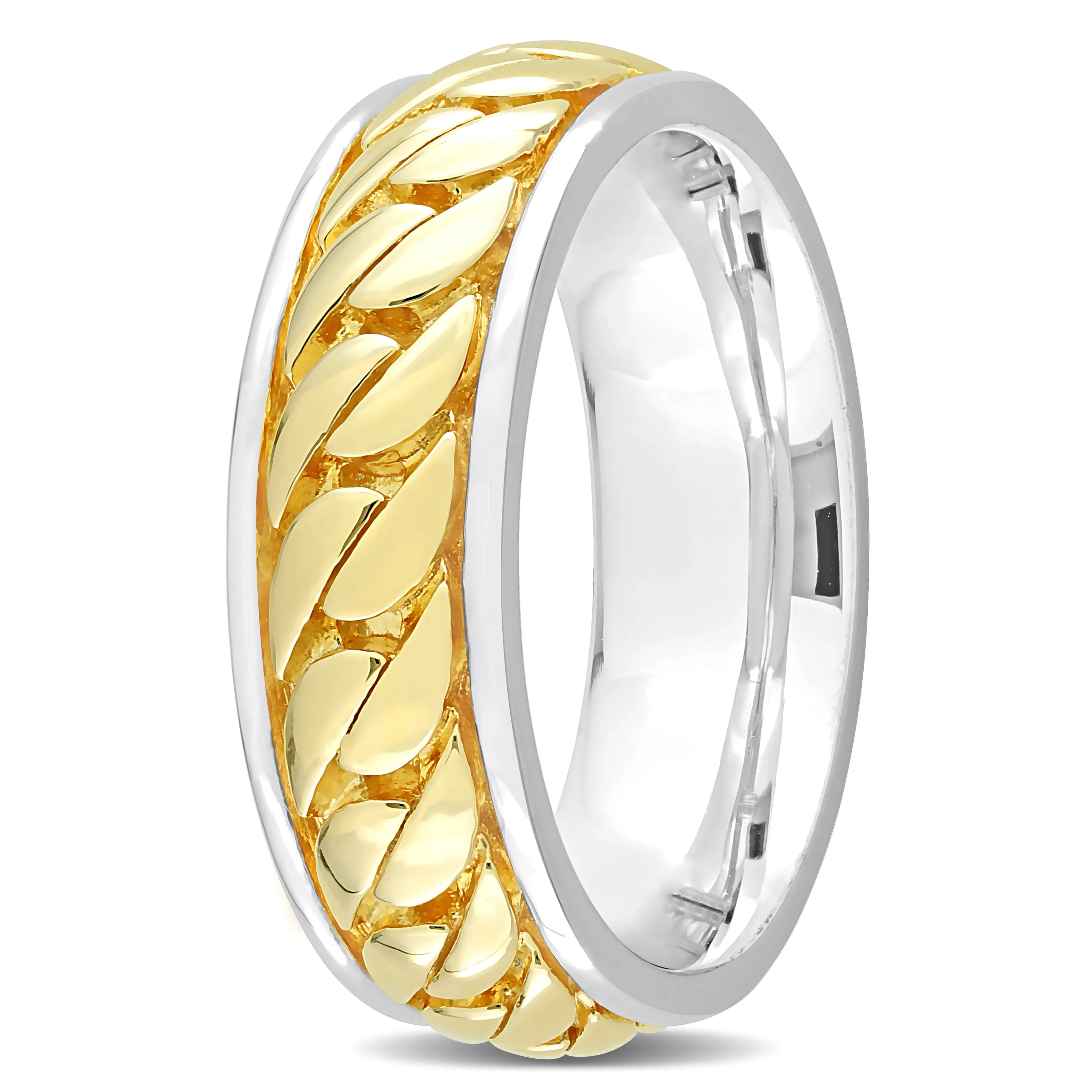 Mimi & Max Ribbed Design Men's Ring in Sterling Silver with Yellow Gold Plating