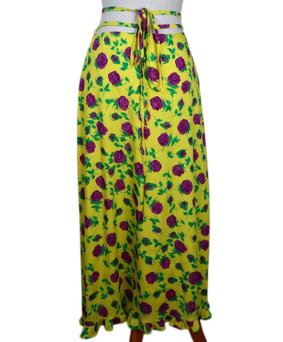 Miu Miu Yellow Floral Print Long Silk Skirt sz 4