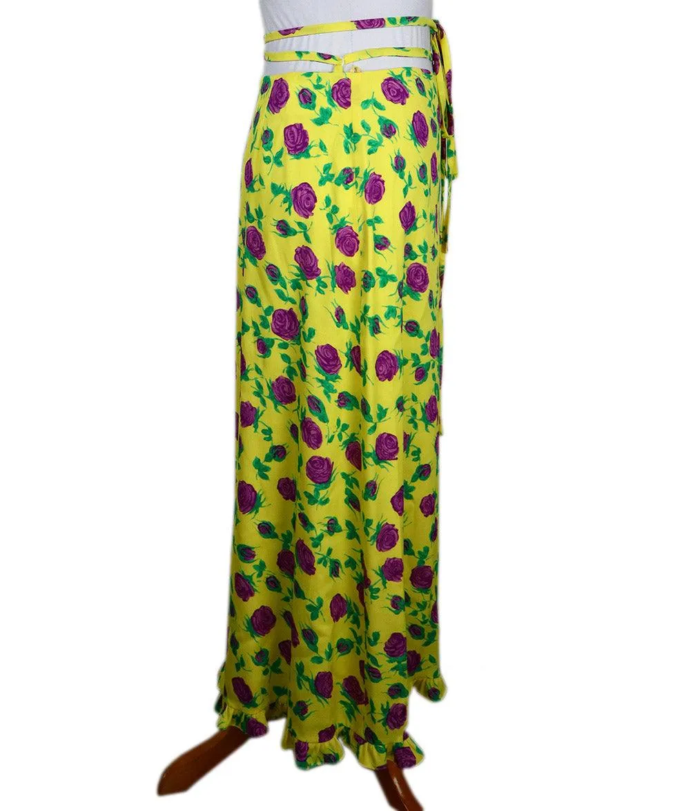 Miu Miu Yellow Floral Print Long Silk Skirt sz 4