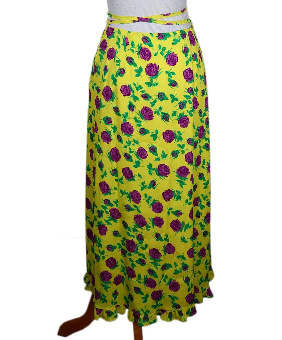 Miu Miu Yellow Floral Print Long Silk Skirt sz 4