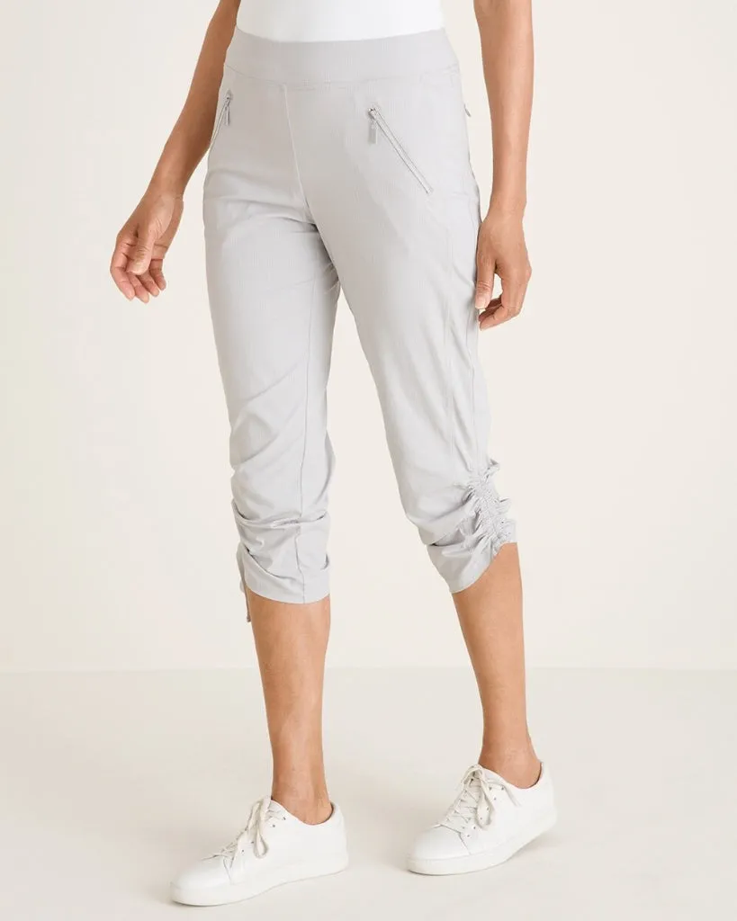 NEW Chico's Zenergy Gray Shadow Striped Ruched Crop Pant Size 16 MSP$89