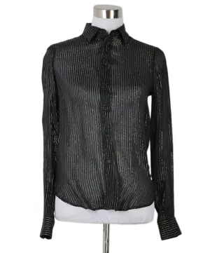 Nili Lotan Black & Gold Sheer Blouse sz 2