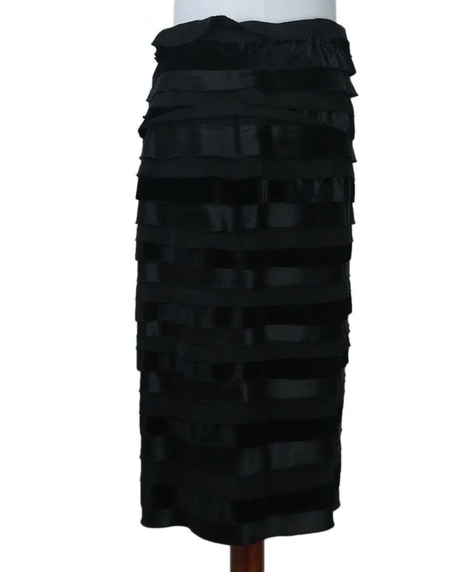 Oscar De La Renta Black Silk & Velvet Skirt sz 8